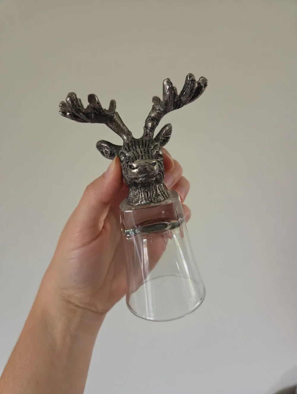 Vintage Pewter Moose Head Antlers Novelty Shot Glass Barware Cabin Decor